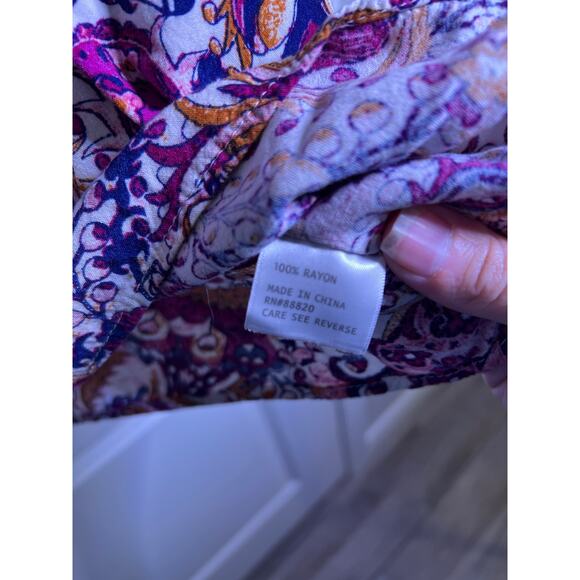 Jones New York 2X Boho Paisley Top Rayon Blouse Tie Sleeve Fall Tunic - Picture 3 of 4
